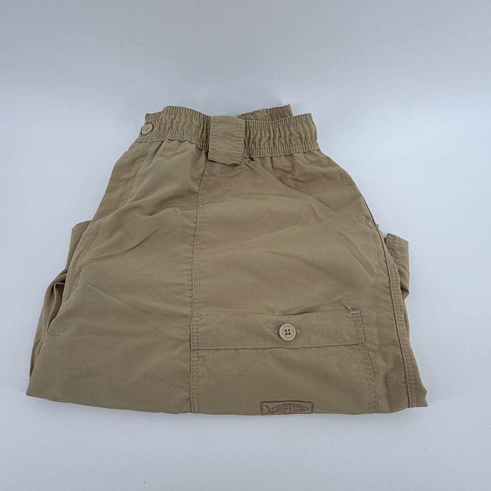 AFTCO Mens Original Fishing Shorts Tan Khaki Size 40 Elastic Waist Cargo Pockets
